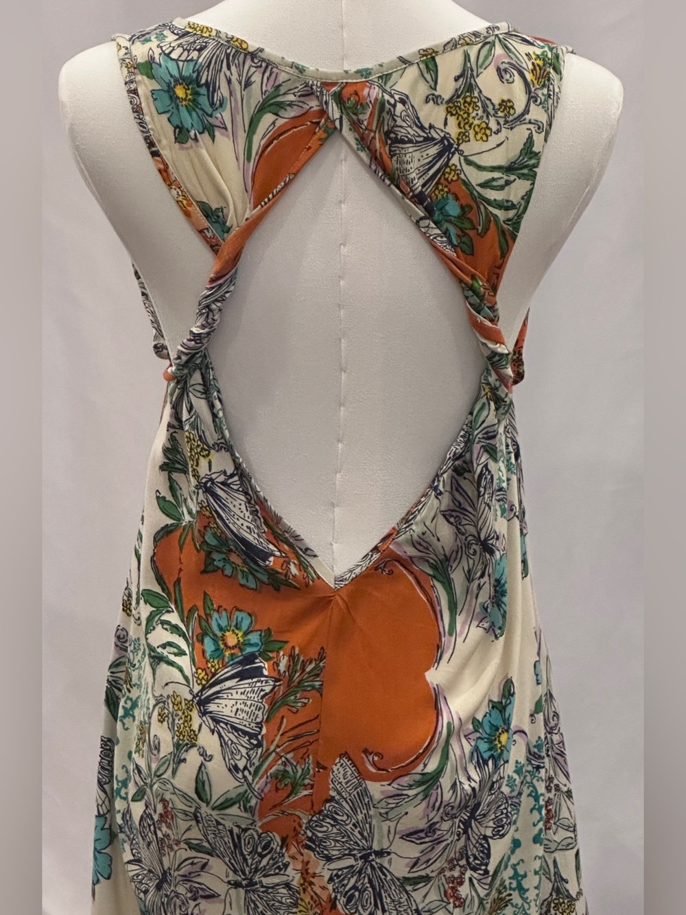Angie Cream and Orange Floral Midi Dress - Picture 3 of 6